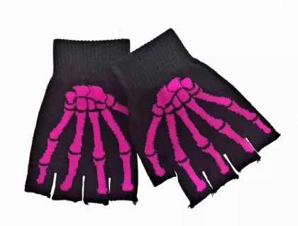 Fingerlose Handschuhe Skeletthand Pink