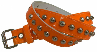 Studded neon orange faux leather belt