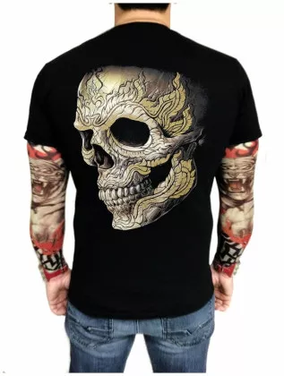 T-Shirt Gepiercter Totenkopf mit Nieten (Glow in the Dark)