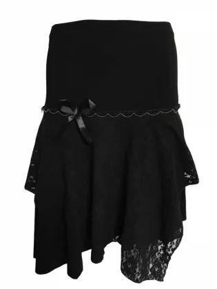 Asymetrischer Rock Schwarz mit Spitze und Schleifchen