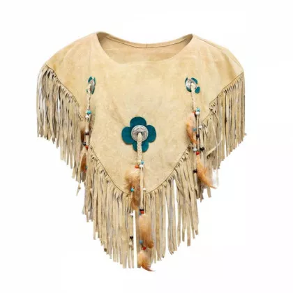 Lederponcho mit Blumenanhänger