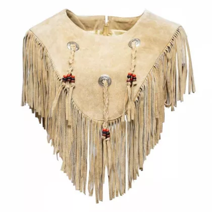 Fringed Vest Beige with Beads