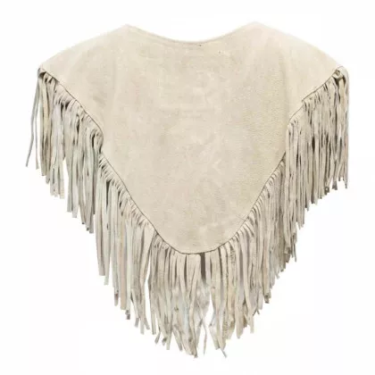Beiger Lederponcho mit Blume