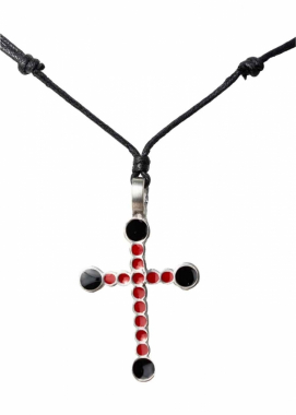 Necklace with red-black cross pendant