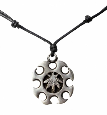 Tribal necklace with hemp leaf symbol