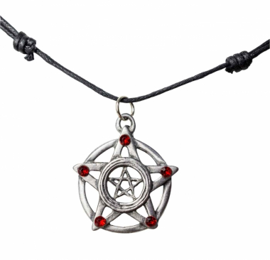 Necklace with pentagram & red stones