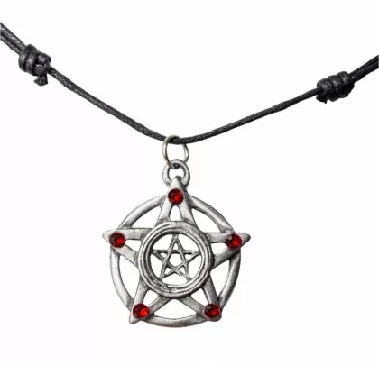 Kette mit Pentagramm & roten Steinen