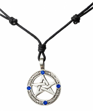 Halskette mit Keltischem Pentagramm und blauen Steinen