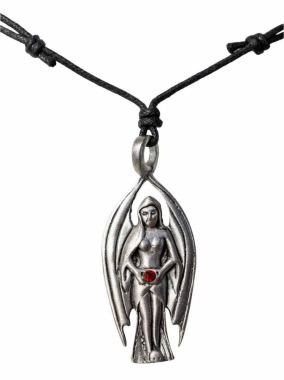 Halskette Frau mit Flügeln und rotem Stein Anhänger