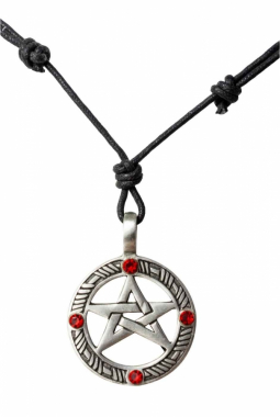 Halskette Pentagramm mit roten Steinen