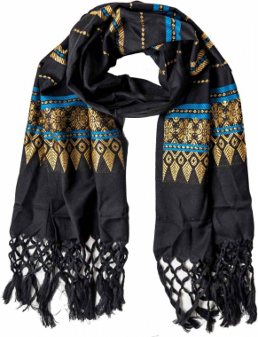 Scarf with fringes and embroidery
