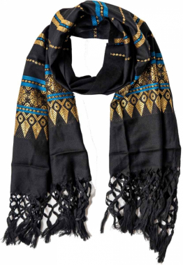 Embroided fringed scarf