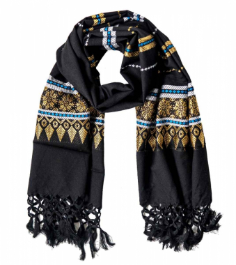 Fringed Scarf with embroidery