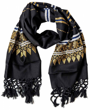 Embroided fringed scarf