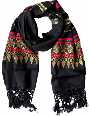 Fringed Scarf with fine golden pattern