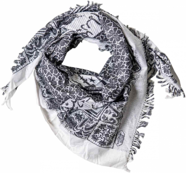 Fringed Scarf with oriental pattern - grey