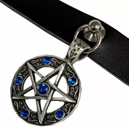 Pentagramm Halsband - blaue Steine