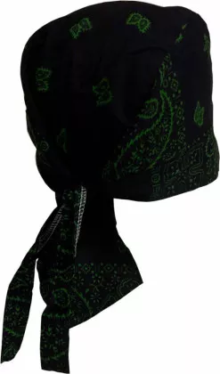Fitted Bandana Cap Black Green Paisley