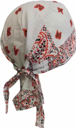 Fitted Bandana Cap White Orange Paisley