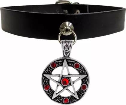 Pentagramm Halsband - rote Steine