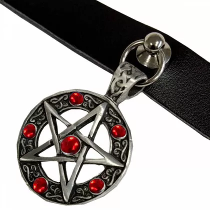Pentagramm Halsband - rote Steine