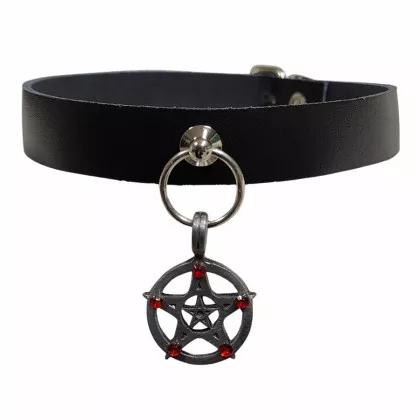 Pentagramm Halsband Choker - rote Steine