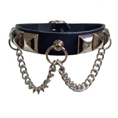 Leather Collar Choker Pyramid Studs & Chains