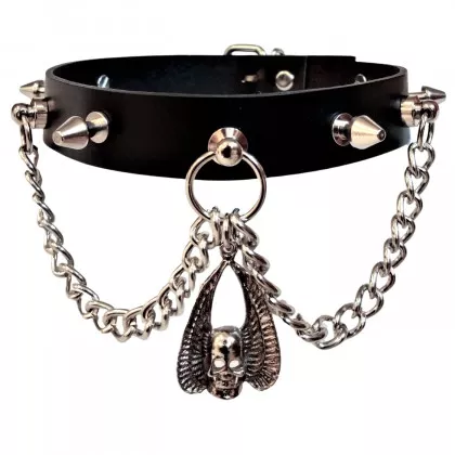 Halsband Choker Killernieten & Biker Totenkopf