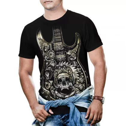 Biker T-Shirt Totenkopf Gitarre (Glow in the Dark)