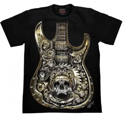 Biker T-Shirt Totenkopf Gitarre (Glow in the Dark)