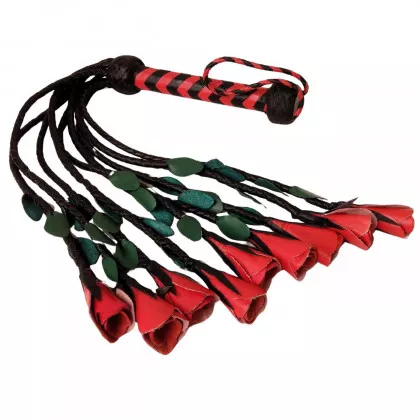 Lederpeitsche Flogger Schwarz Rot mit 9 Rosen