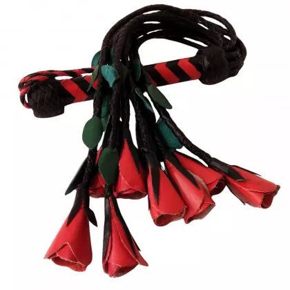 Lederpeitsche Flogger Schwarz Rot mit 9 Rosen