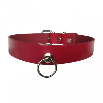 Red Leather O-Ring Collar Choker