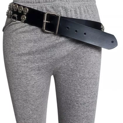 Ledergürtel mit Totenkpfnieten 2 Reihig und Ketten