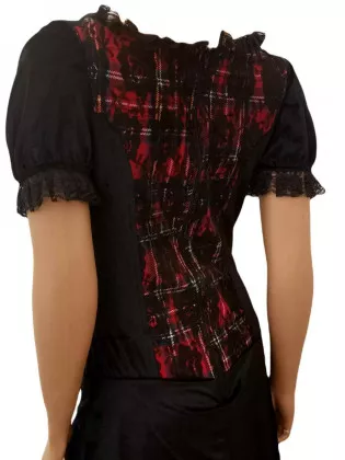 Damen Grunge Gothic Kleid Tartanlook mit Spitzenbesatz
