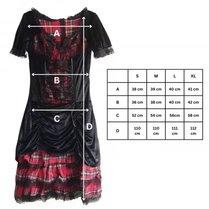 Damen Grunge Gothic Kleid Tartanlook mit Spitzenbesatz