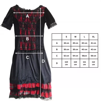 Damen Grunge Gothic Kleid Tartanlook mit Spitzenbesatz