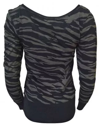 Damen Top Zebra Print Schwarz Grau Slim Fit