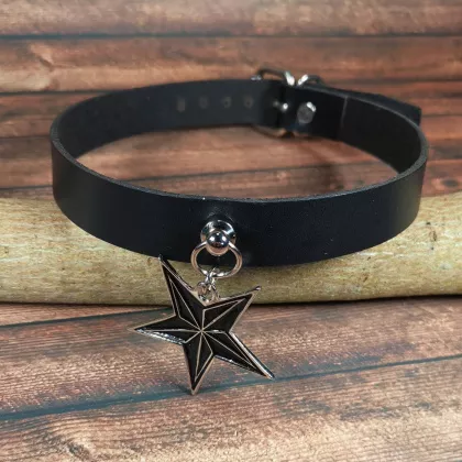 Leder Halsband | Drudenfuß