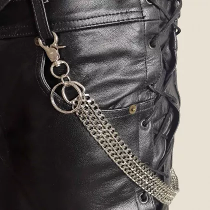 Verchromte Metallkette 70 cm mit 2 Karabinern und Schlüsselring