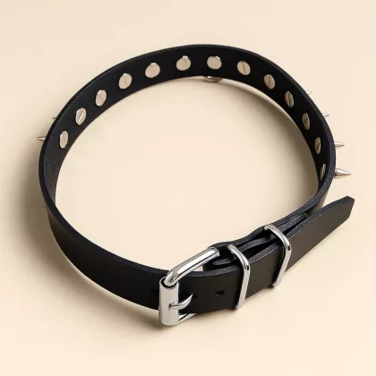 Lederhalsband mit Spikes und O-Ring