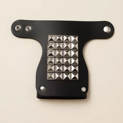 Leather Wristband with Pyramid Studs