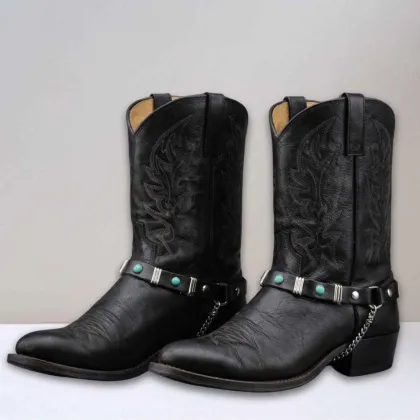 Leather Bootstrap - round turquoise Stones