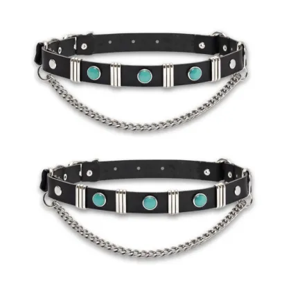 Leather Bootstrap - round turquoise Stones