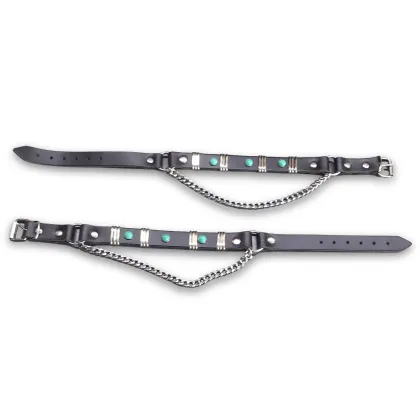 Leather Bootstrap - round turquoise Stones