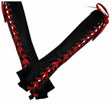 Black Arm sleeves with red satin ribbon lacing