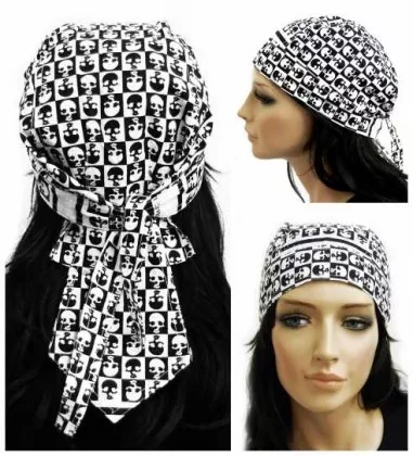 Bandana Kopftuch Schwarz Weiß Totenköpfe