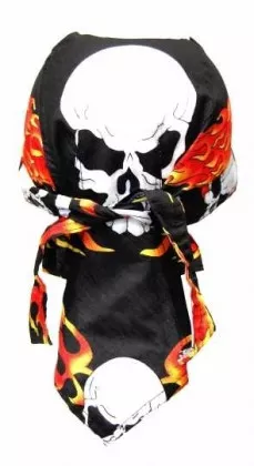 Bandana Kopftuch Schwarz Flammender Totenkopf