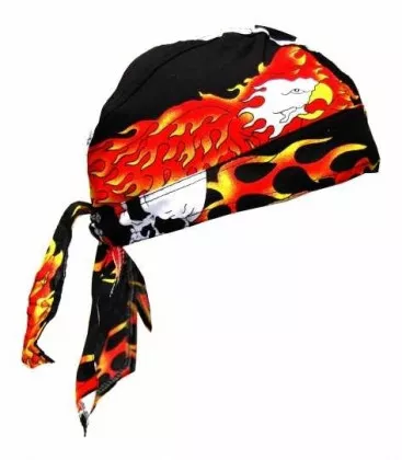 Bandana Kopftuch Schwarz Flammender Totenkopf