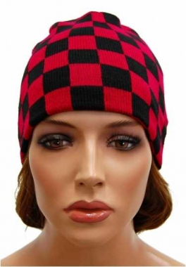 Black & Red Chess Patterned Beanie